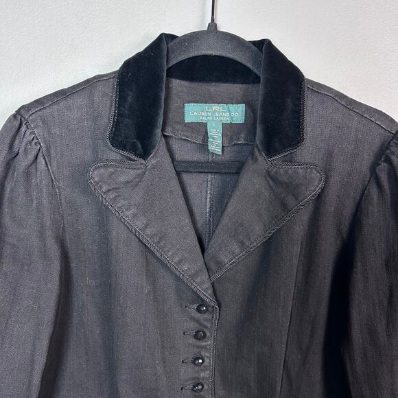 Lauren Ralph Lauren jacket Large NWT denim Victorian Royal velvet Western - Picture 2 of 13
